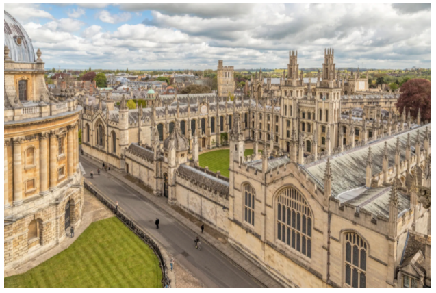 Oxford University main building from a bird's eye-view.